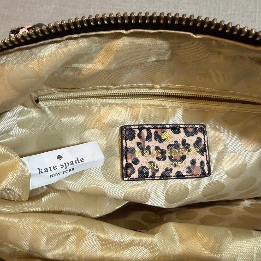 Kate Spade Leopard Print Tote Bag Glitter Bottom Black Tan Animal Print Large - Picture 3 of 9